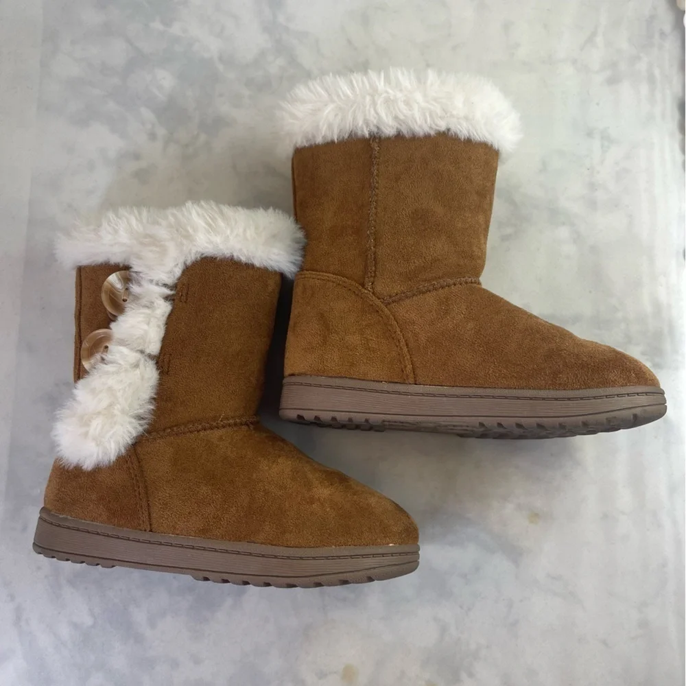 Jumping Bean Winter boots girl size 8 M NoraaChestnut White Lined Faux Fur
